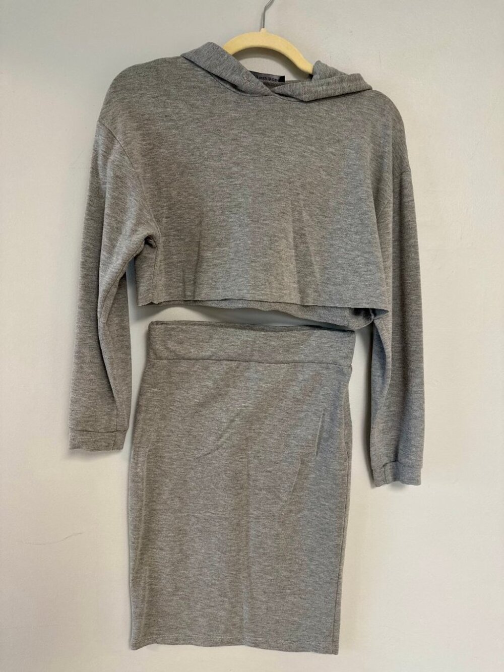 naked wardrobe Gray Cropped Hoodie and Pencil Skirt Set